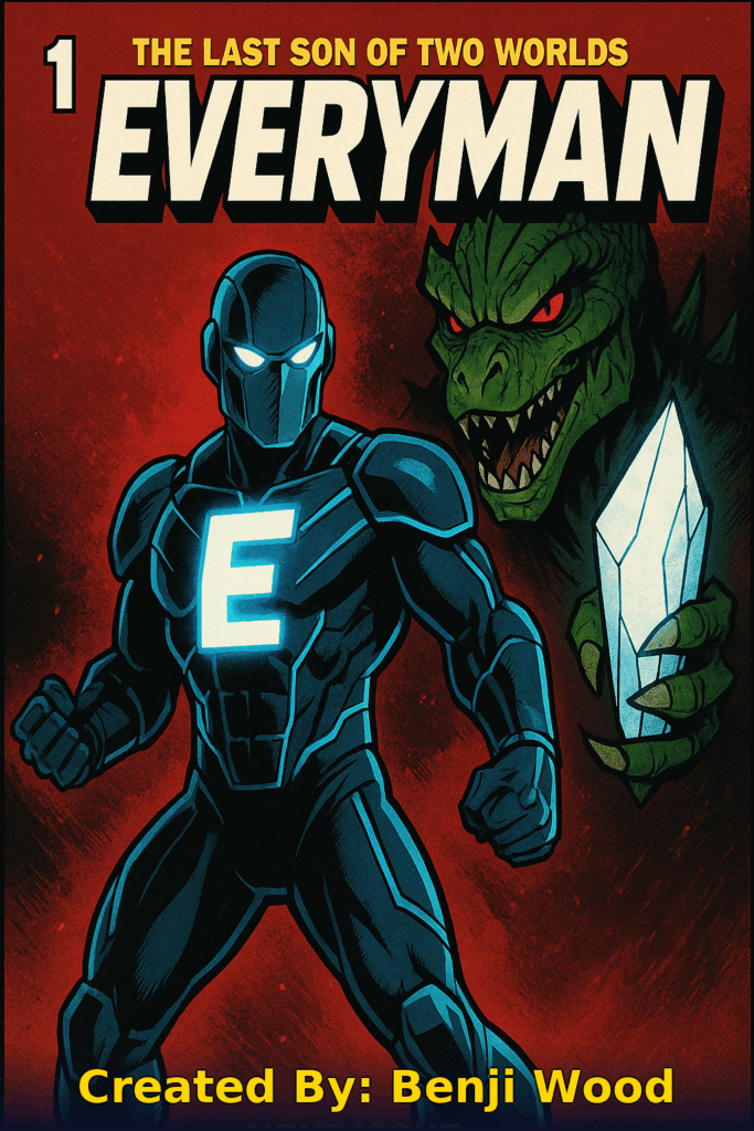 Everyman comic cover created by 9-year-old Benji Wood using AI